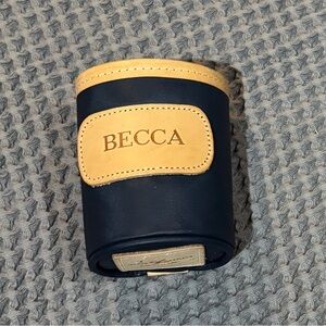 Jon Hart Navy and Leather Can Cooler - Monogram BECCA